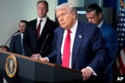 President Donald Trump in the James Brady Press Briefing Room at the White House in Washington, D.C., USA, August 11, 2025